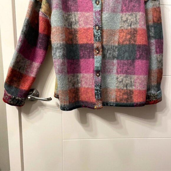 Colorful Plaid Button Front Cardigan Size XXL V-Neck Exposed Seams Casual - Picture 5 of 16